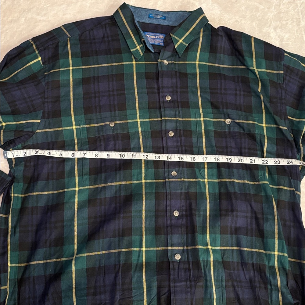 Pendleton Green Blue Black Plaid Button Down Mens… - image 4
